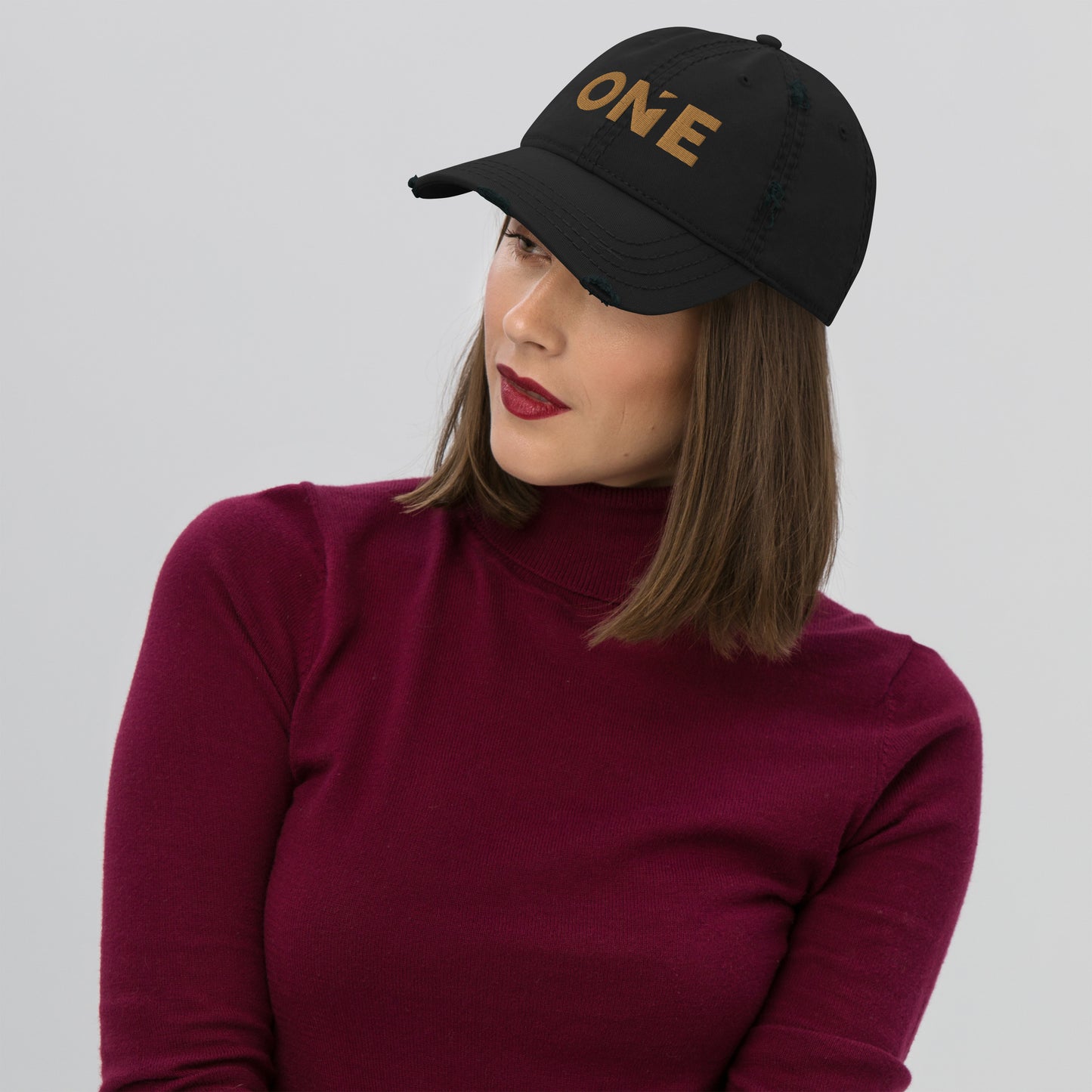 ONE Distressed Dad Hat (3D Puff Embroidery)