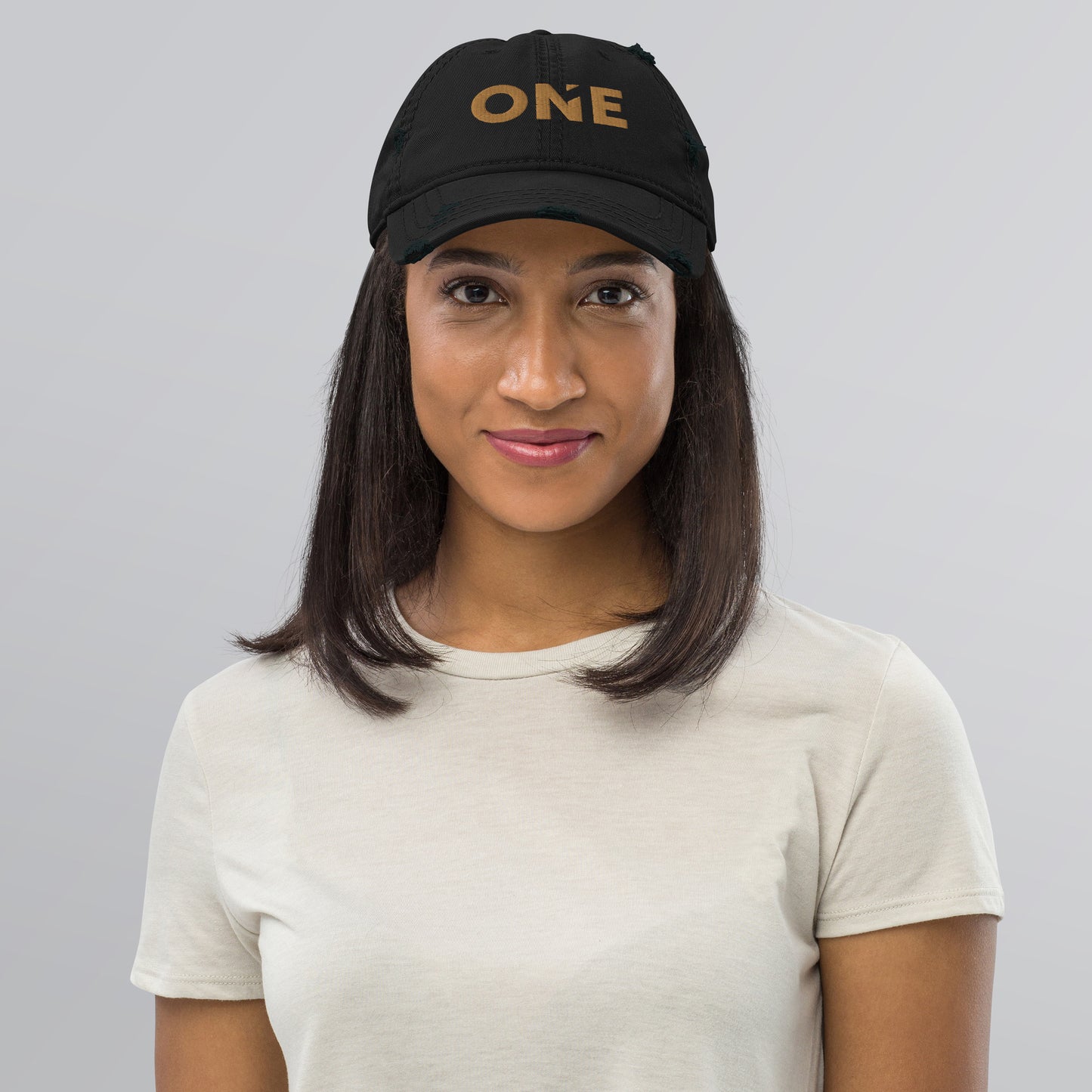 ONE Distressed Dad Hat (3D Puff Embroidery)
