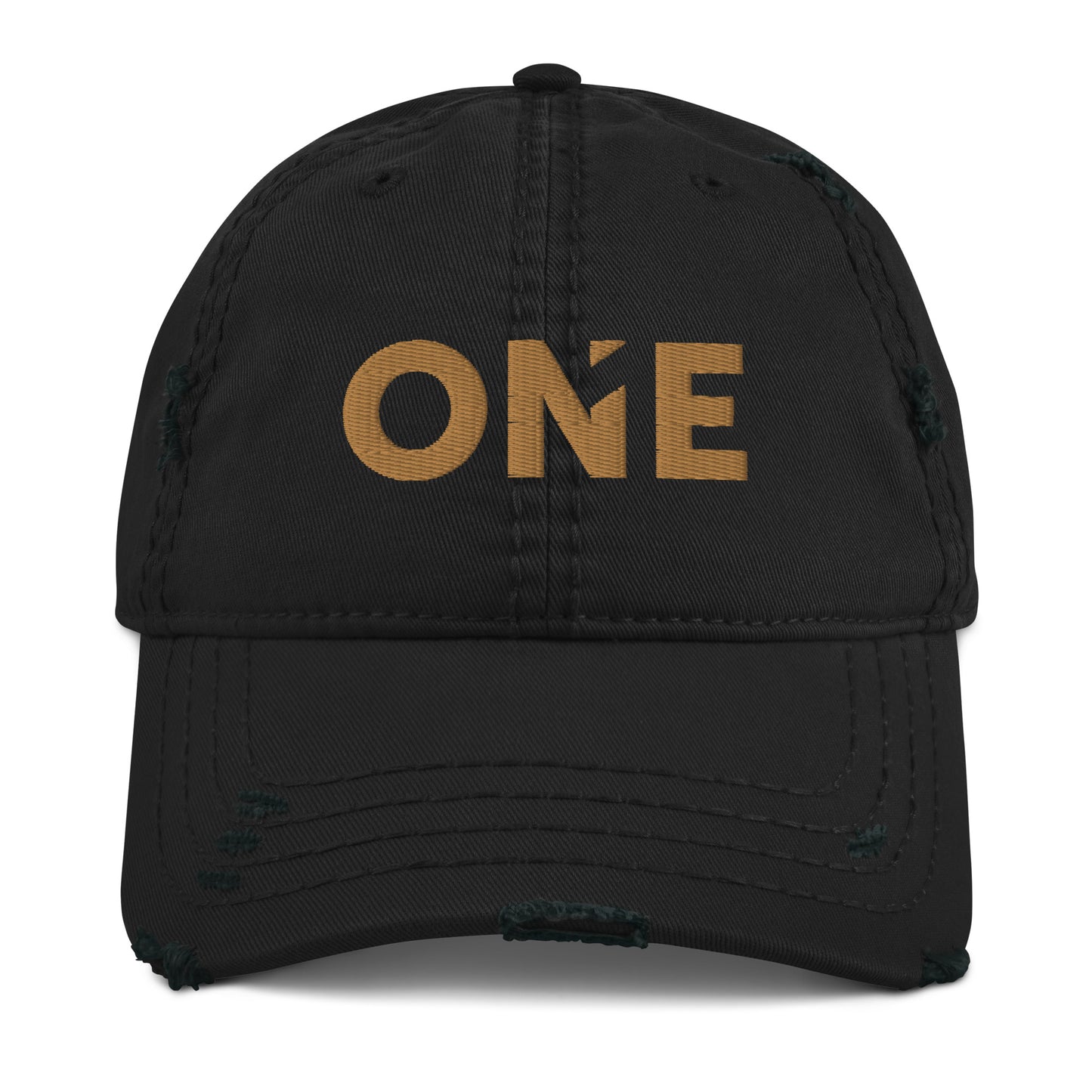 ONE Distressed Dad Hat (3D Puff Embroidery)