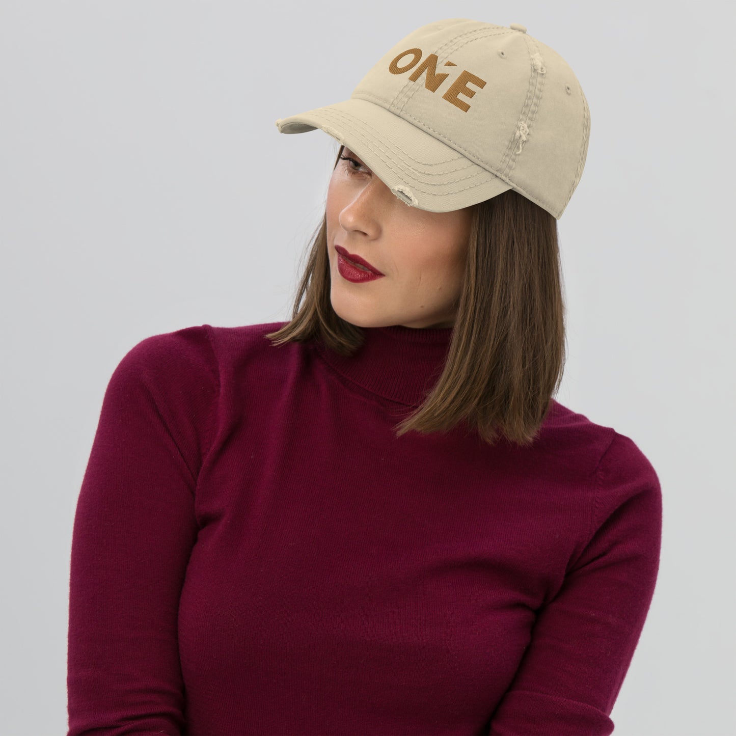ONE Distressed Dad Hat (3D Puff Embroidery)