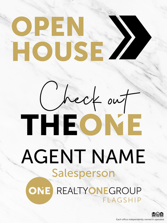 Check Out The ONE White Marble Open House Sign