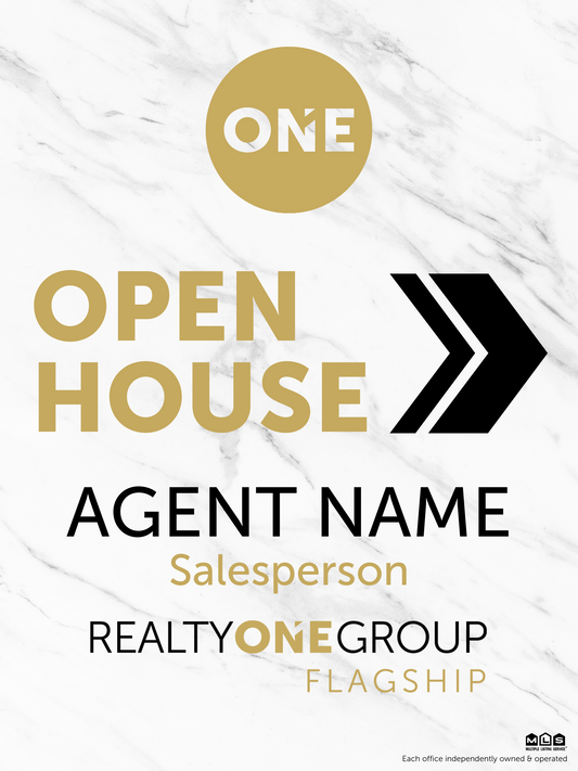 ONE White Marble Open House Sign