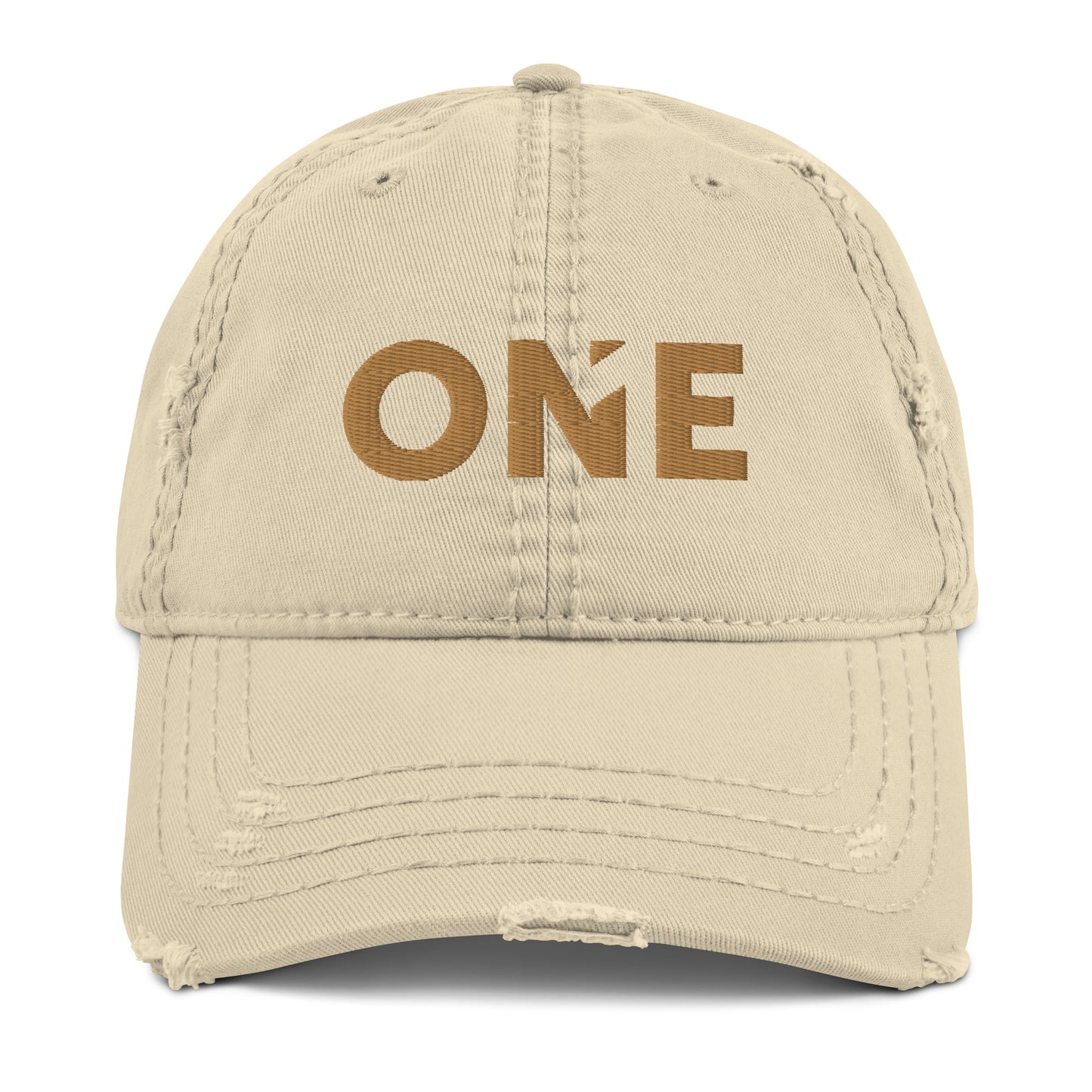 ONE Distressed Dad Hat (3D Puff Embroidery)